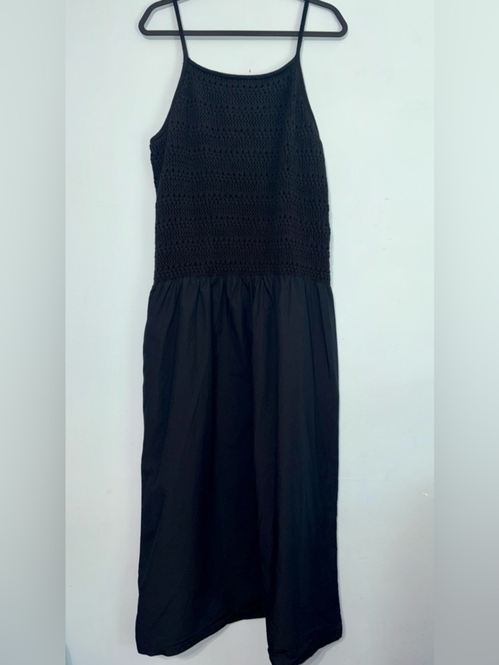 1X Universal Thread Black Crochet Bodice Spaghetti-Strap sheer back Dress